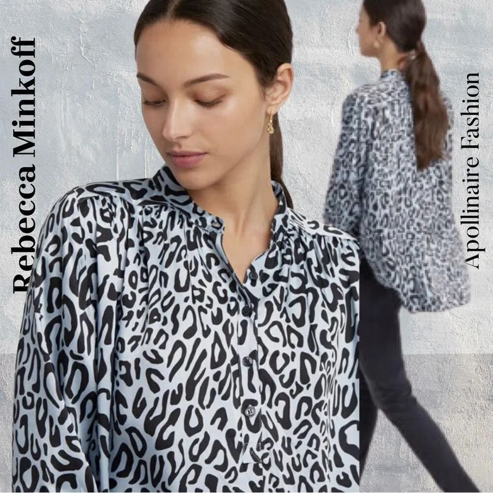 Rebecca Minkoff Fleur Print Blouse in Sky Blue Multi Size 3X NWT